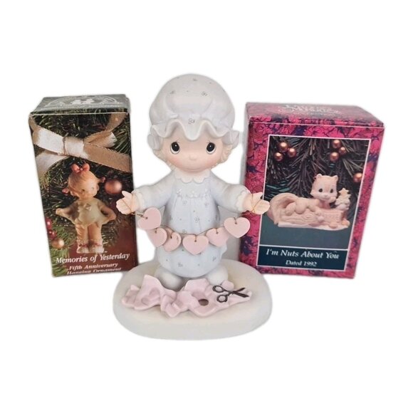 Precious Moments E-2821 "You Have Touched So Many Hearts" Vntg +2 Ornaments - Picture 1 of 7